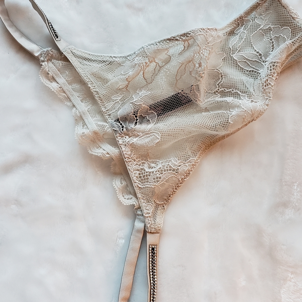 Victoria's Secret shine strap lace off white Brazilian panty